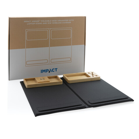 Impact AWARE RPET faltbare Desk-Organizer mit Laptop-Ständer schwarz bedrucken, Art.-Nr. P300.191