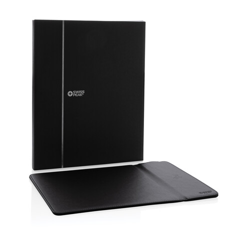Swiss Peak RCS recyceltes 10W Wireless-Charging PU Mauspad schwarz bedrucken, Art.-Nr. P300.241