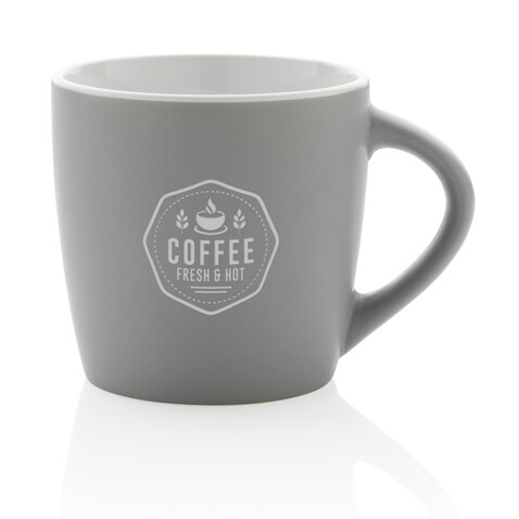 Keramiktasse innen coloriert, 300ml grau, weiß bedrucken, Art.-Nr. P434.002