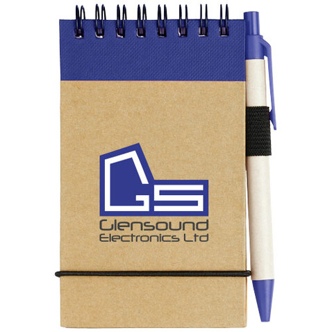 Zuse A7 Recycling Notizblock mit Stift, natur, navy bedrucken, Art.-Nr. 10626902