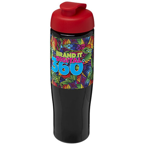 H2O Active® Tempo 700 ml Sportflasche mit Klappdeckel, schwarz, rot bedrucken, Art.-Nr. 21004014