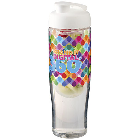 H2O Active® Tempo 700 ml Sportflasche mit Klappdeckel und Infusor, transparent, weiss bedrucken, Art.-Nr. 21004100