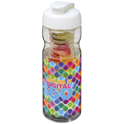 H2O Active® Base 650 ml Sportflasche mit Klappdeckel und Infusor, transparent, weiss bedrucken, Art.-Nr. 21004600