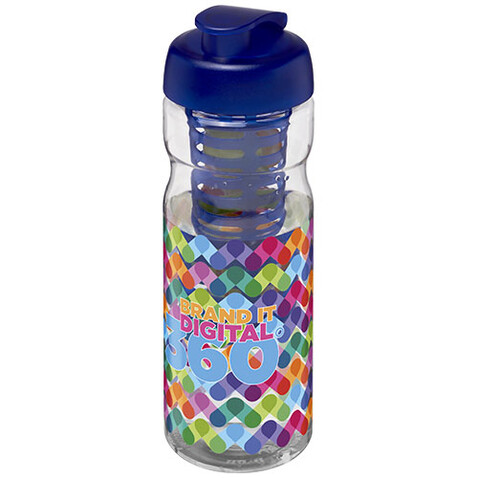 H2O Active® Base 650 ml Sportflasche mit Klappdeckel und Infusor, transparent, blau bedrucken, Art.-Nr. 21004601