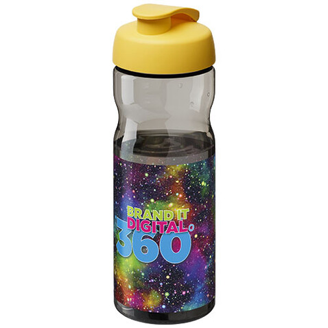 H2O Active® Base Tritan™ 650 ml Sportflasche mit Klappdeckel, kohle, gelb bedrucken, Art.-Nr. 21043604