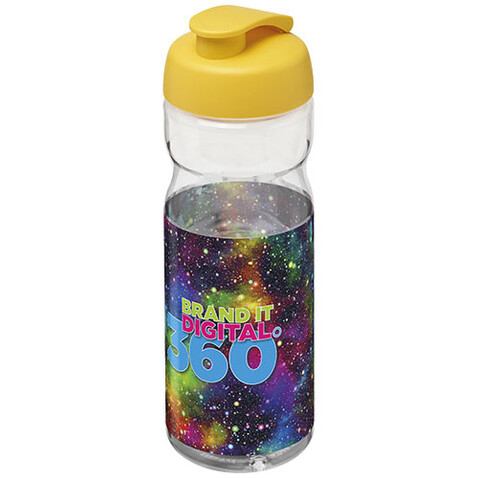 H2O Active® Base Tritan™ 650 ml Sportflasche mit Klappdeckel, transparent klar, gelb bedrucken, Art.-Nr. 21043614