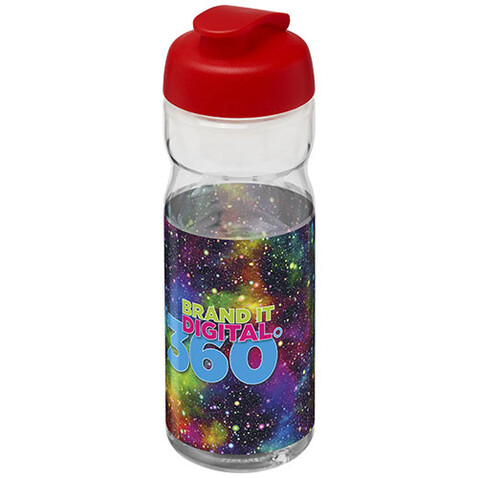 H2O Active® Base Tritan™ 650 ml Sportflasche mit Klappdeckel, transparent klar, rot bedrucken, Art.-Nr. 21043618