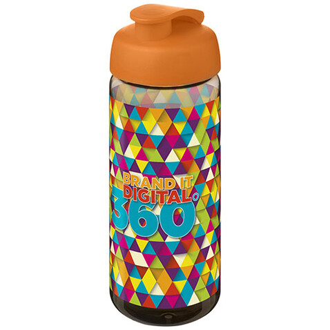H2O Active® Octave Tritan™ 600-ml-Sportflasche mit Klappdeckel, kohle, orange bedrucken, Art.-Nr. 21044501