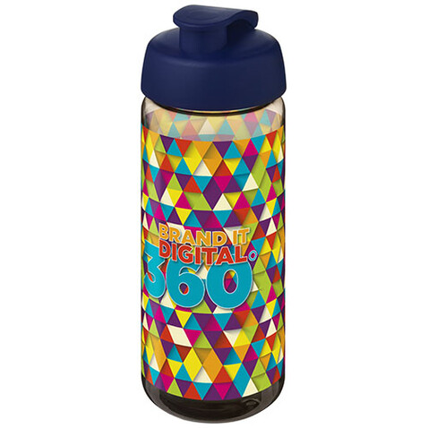 H2O Active® Octave Tritan™ 600-ml-Sportflasche mit Klappdeckel, kohle, blau bedrucken, Art.-Nr. 21044503