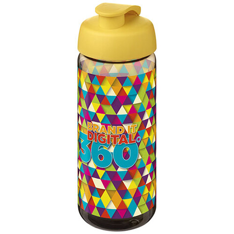 H2O Active® Octave Tritan™ 600-ml-Sportflasche mit Klappdeckel, kohle, gelb bedrucken, Art.-Nr. 21044504