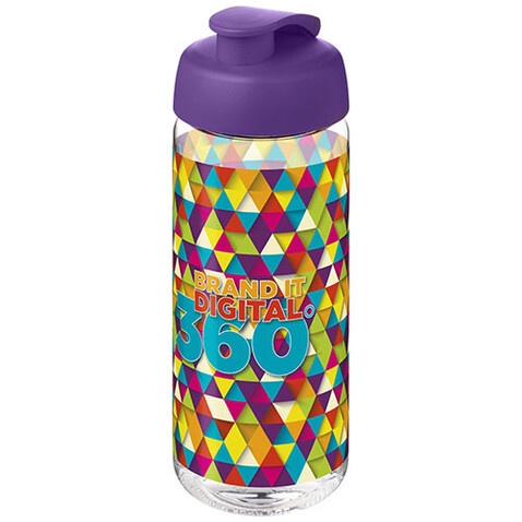 H2O Active® Octave Tritan™ 600-ml-Sportflasche mit Klappdeckel, transparent klar, lila bedrucken, Art.-Nr. 21044516