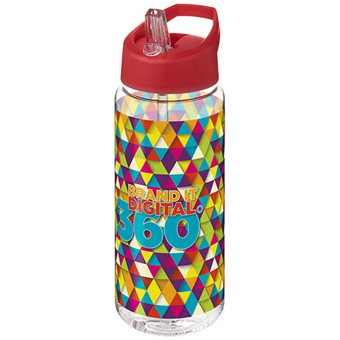 H2O Active® Octave Tritan™ 600 ml Sportflasche mit Ausgussdeckel, transparent klar, rot bedrucken, Art.-Nr. 21044610