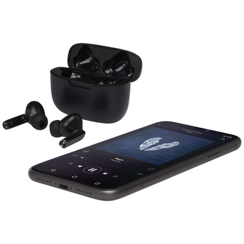 Essos 2.0 True Wireless Auto-Pair-Ohrhörer mit Etui, schwarz bedrucken, Art.-Nr. 12429090