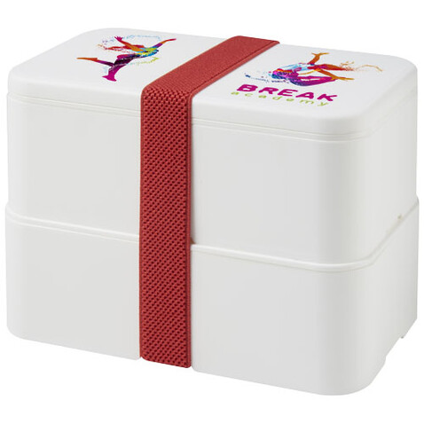 MIYO Doppel-Lunchbox, weiss, weiss, rot bedrucken, Art.-Nr. 21047008