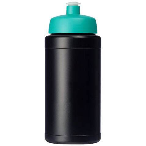 Baseline Recycelte Sportflasche, 500 ml, schwarz, aquablau bedrucken, Art.-Nr. 21044451