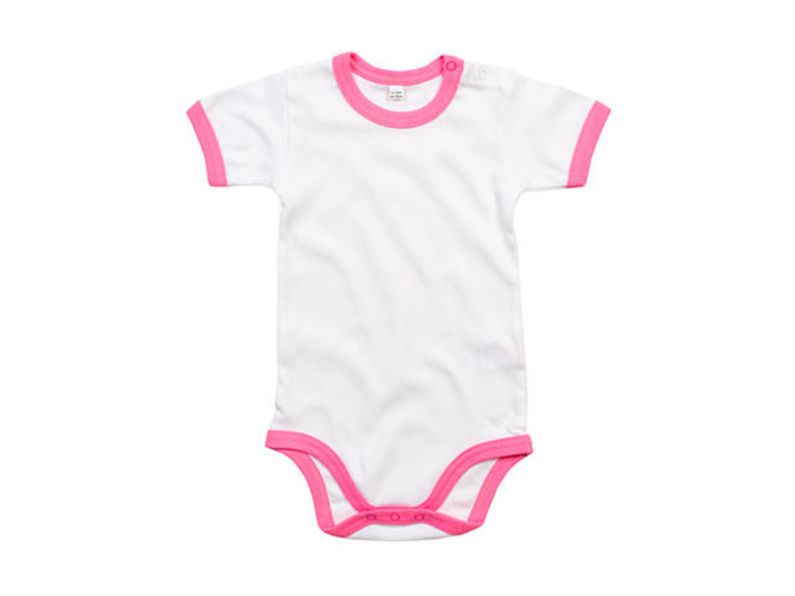 BabyBugz Baby Ringer Bodysuit, White/Bubblegum Pink Organic, 6-12 bedrucken, Art.-Nr. 019470693