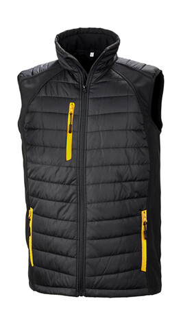 Result Compass Padded Softshell Gilet, Black/Yellow, 3XL bedrucken, Art.-Nr. 085331398