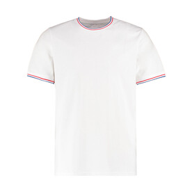 Kustom Kit Fashion Fit Tipped Tee, White/Red/Royal, XS bedrucken, Art.-Nr. 107110832