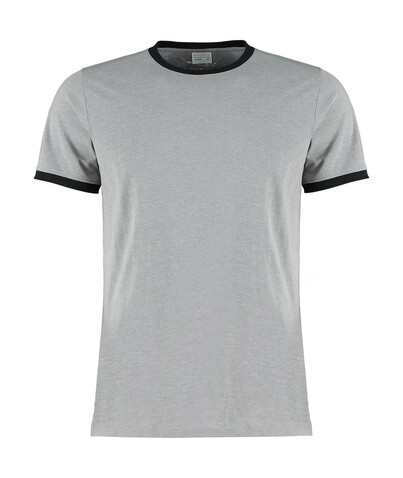 Kustom Kit Fashion Fit Ringer Tee, Light Grey Marl/Black, XL bedrucken, Art.-Nr. 108111996