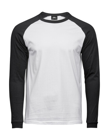 Tee Jays Baseball Tee Long Sleeve, White/Black, XL bedrucken, Art.-Nr. 116540505