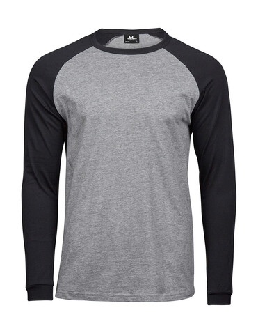Tee Jays Baseball Tee Long Sleeve, Heather/Black, 2XL bedrucken, Art.-Nr. 116541596