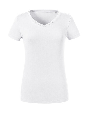 Russell Europe Ladies` Pure Organic V-Neck Tee, White, S bedrucken, Art.-Nr. 124000003