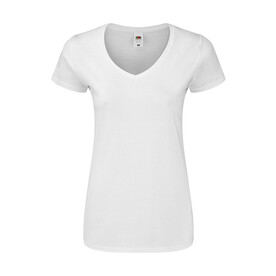 Fruit of the Loom Ladies` Iconic 150 V Neck T, White, XS bedrucken, Art.-Nr. 146010002