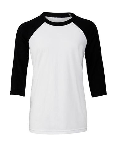 Bella Youth 3/4 Sleeve Baseball Tee, White/Black, L bedrucken, Art.-Nr. 182060565