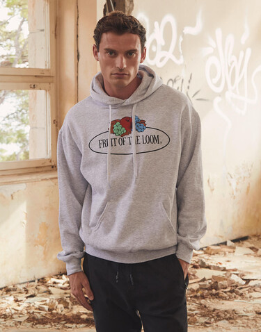 Fruit of the Loom Vintage Hooded Sweat Classic Large Logo Print, Heather Grey, S bedrucken, Art.-Nr. 219011233