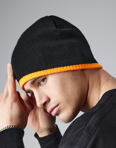 Beechfield Two-Tone Beanie Knitted Hat, Black/Fluorescent Orange, One Size bedrucken, Art.-Nr. 307691880