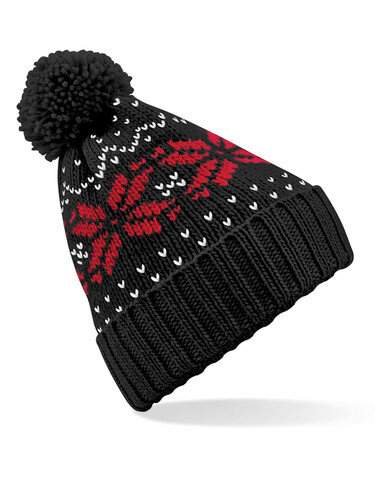 Beechfield Fair Isle Snowstar® Beanie, Black/White, One Size bedrucken, Art.-Nr. 344691500