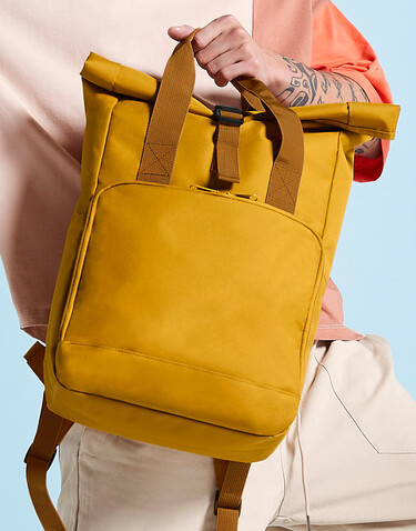 Bag Base Recycled Twin Handle Roll-Top Backpack, Mustard, One Size bedrucken, Art.-Nr. 903296450