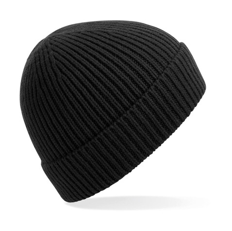 Beechfield Engineered Knit Ribbed Beanie, Black, One Size bedrucken, Art.-Nr. 913691010