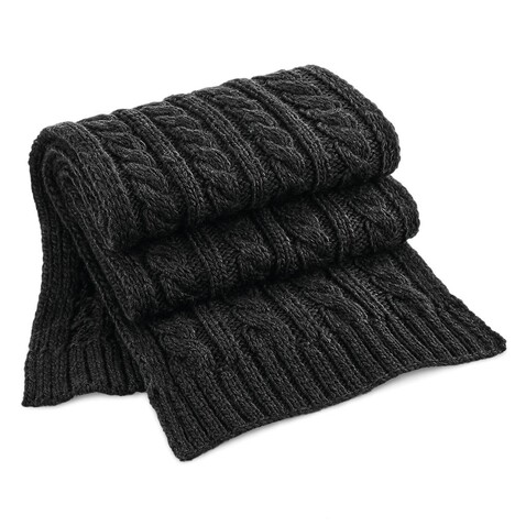 Beechfield Cable Knit Melange Scarf, Black, One Size bedrucken, Art.-Nr. 925691010