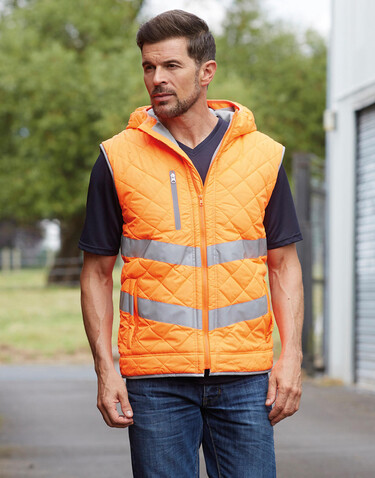 Yoko Fluo Kensington Hooded Gilet, Fluo Yellow, 2XL bedrucken, Art.-Nr. 927776057