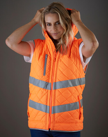 Yoko Fluo Kensington Hooded Gilet, Fluo Orange, 3XL bedrucken, Art.-Nr. 927774058