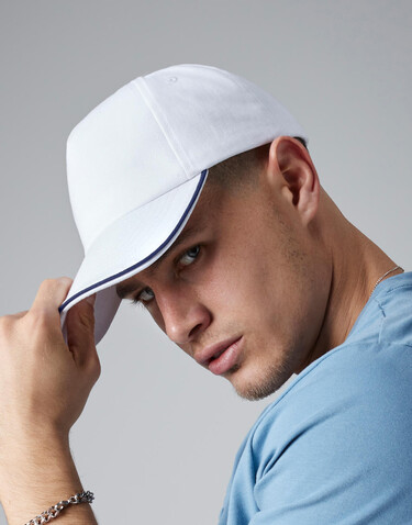 Beechfield Authentic 5 Panel Cap - Piped Peak, White/French Navy, One Size bedrucken, Art.-Nr. 928690530