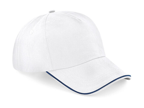 Beechfield Authentic 5 Panel Cap - Piped Peak, White/French Navy, One Size bedrucken, Art.-Nr. 928690530