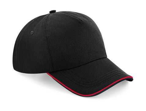 Beechfield Authentic 5 Panel Cap - Piped Peak, Black/Classic Red, One Size bedrucken, Art.-Nr. 928691540
