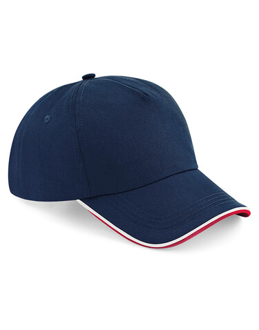 Beechfield Authentic 5 Panel Cap - Piped Peak, White/French Navy, One Size bedrucken, Art.-Nr. 928690530