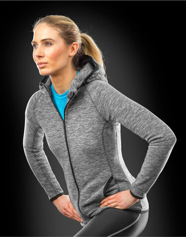 Result Women`s Microfleece Hoodi, Marl Grey/Black, 2XL bedrucken, Art.-Nr. 932331487