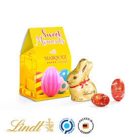 4 Lindor Mini Eier (Alpenmilch, rot) &amp; 1 Goldhase 10 g bedrucken, Art.-Nr. 1125.00003