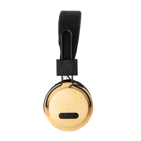 ECO Bambus kabelloser Kopfhörer braun, schwarz bedrucken, Art.-Nr. P329.169