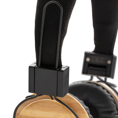 ECO Bambus kabelloser Kopfhörer braun, schwarz bedrucken, Art.-Nr. P329.169
