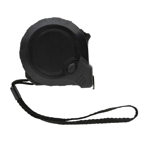5m/19mm Maßband mit Stop-Taste aus RCS recycelt. Kunststoff schwarz bedrucken, Art.-Nr. P112.131