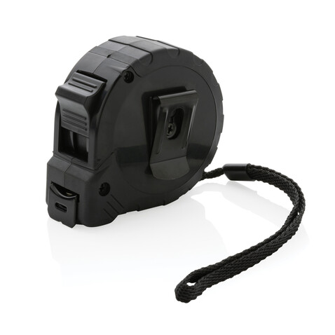 5m/19mm Maßband mit Stop-Taste aus RCS recycelt. Kunststoff schwarz bedrucken, Art.-Nr. P112.131