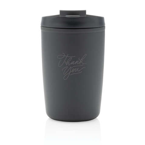 GRS recycelter PP-Becher mit Flip-Deckel grau bedrucken, Art.-Nr. P433.082