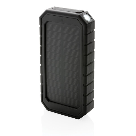 10.000 mAh Solar-Powerbank mit 10W Wireless aus RCS Plastik schwarz bedrucken, Art.-Nr. P322.451