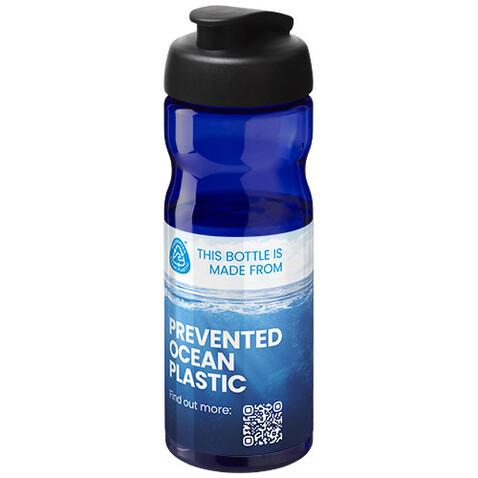 H2O Active® Eco Base 650 ml Sportflasche mit Klappdeckel, blau, schwarz bedrucken, Art.-Nr. 21009711