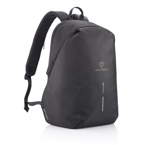 Bobby Soft, Anti-Diebstahl-Rucksack schwarz, grün bedrucken, Art.-Nr. P705.791